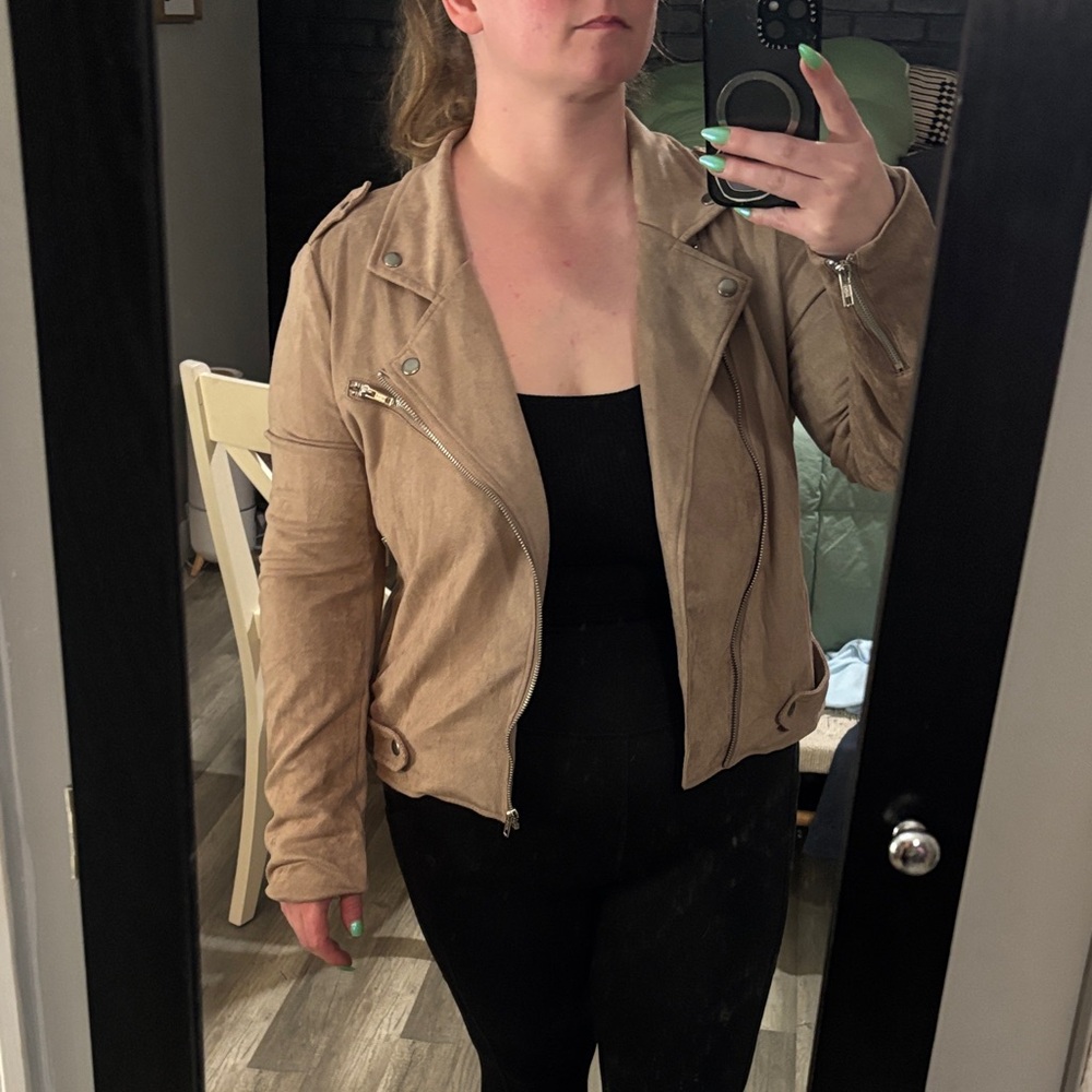 Market & Spruce Taupe Suede Moto Jacket